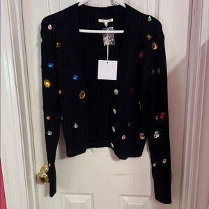 NWT Black Cardigan with Colorful Gem Accents